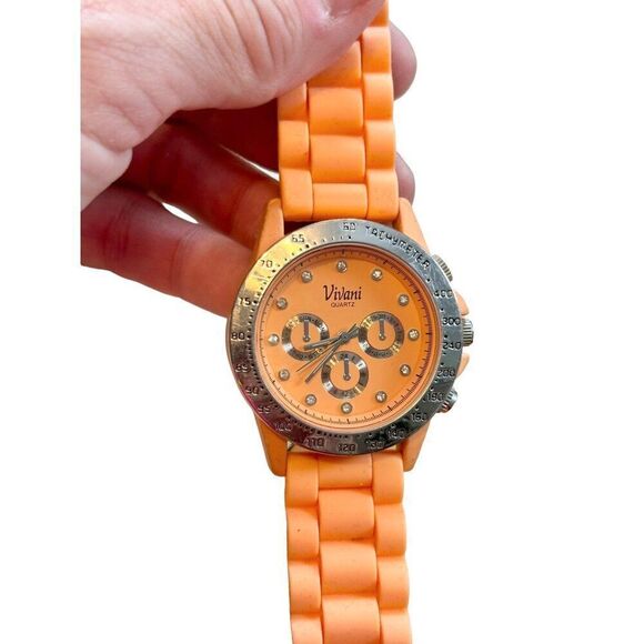Vivani Quartz Orange Silicone Band Watch With Stainless Steel Caseback & Tachyme - Picture 4 of 8